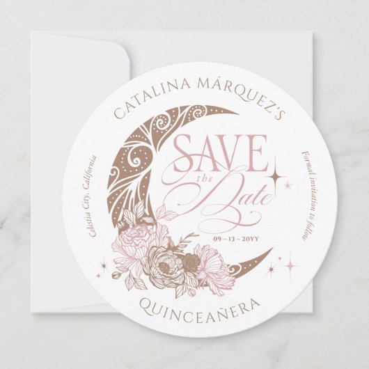 Elegant floral Celestial Moon Stars Quinceanera Save The Date (Vorderseite)