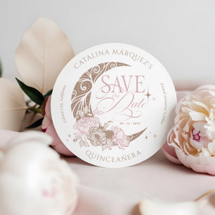 Elegant floral Celestial Moon Stars Quinceanera Save The Date