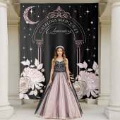 Elegant floral Celestial Moon Stars Quinceañera Wandteppich
