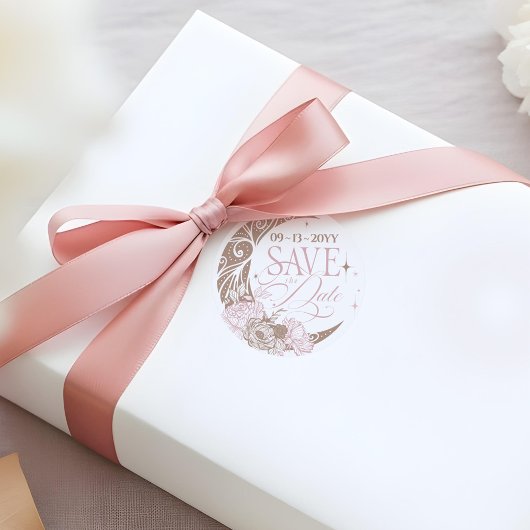 Elegant Floral Celestial Moon Stars Save The Date Runder Aufkleber