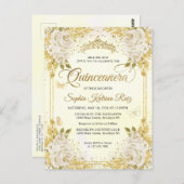 Elegant Floral Champagne Gold Tiara Quinceañera Postkarte (Vorne/Hinten)