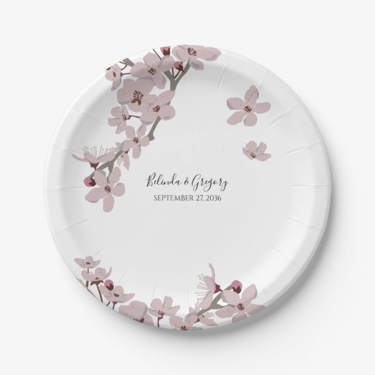 Elegant Floral Cherry Blossom Hochzeit Pappteller (Vorderseite)