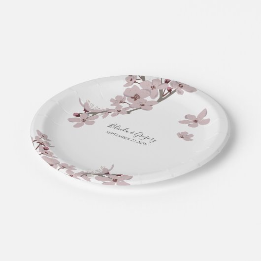 Elegant Floral Cherry Blossom Hochzeit Pappteller (Schrägansicht)