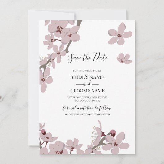 Elegant Floral Cherry Blossom Hochzeit Save The Date (Vorderseite)