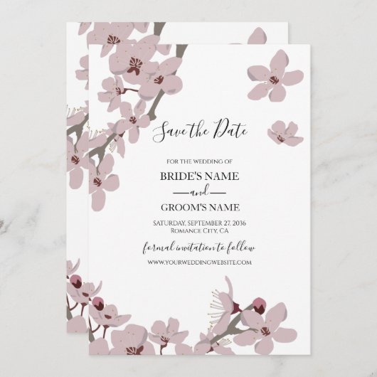 Elegant Floral Cherry Blossom Hochzeit Save The Date (Vorne/Hinten)