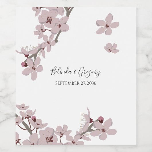 Elegant Floral Cherry Blossom Hochzeit Weinetikett (Einzelnes Label)