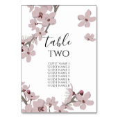 Elegant Floral Cherry Blossom Wedding Guest Names Tischnummer (Rückseite)
