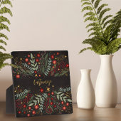 Elegant Floral Christmas Berries Stars Black Fotoplatte