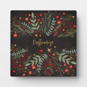 Elegant Floral Christmas Berries Stars Black Fotoplatte (Vorderseite)