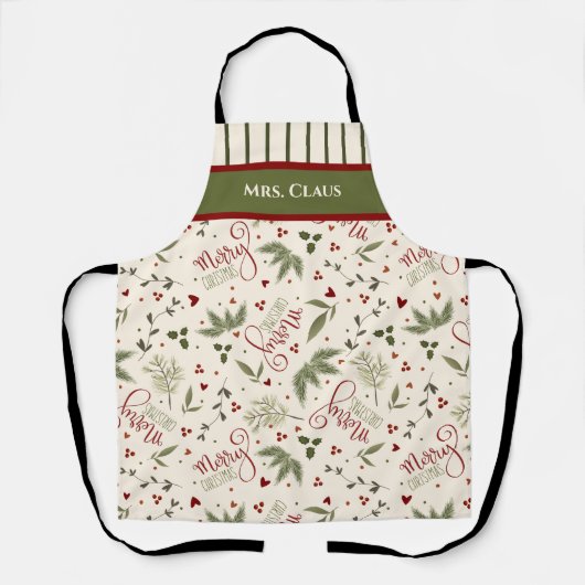 Elegant Floral Christmas Frohe Weihnachtsnamen Schürze (Vorderseite)