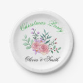 Elegant Floral Christmas Party Paper Plate Pappteller (Vorderseite)