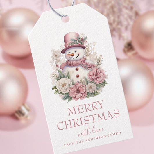 Elegant Floral Christmas Snowman Geschenkanhänger