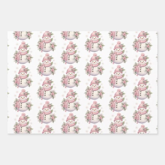 Elegant Floral Christmas Snowman Geschenkpapier Set (Vorderseite)