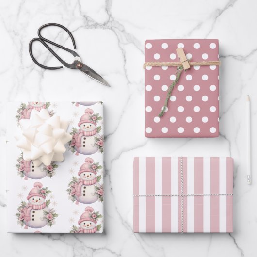 Elegant Floral Christmas Snowman Geschenkpapier Set (Vorderseite)