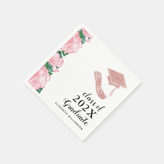 Elegant Floral Class 2025 Girl Graduate Abschluss Serviette (Ecke)