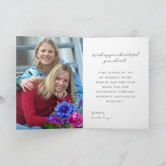 Elegant Floral Clock Belated Birthday Card Karte (Innenseite)