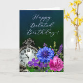 Elegant Floral Clock Belated Birthday Card Karte (Gelbe Blume)
