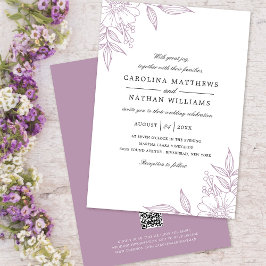 Elegant Floral Corners Wedding Lavender QR Code Einladung