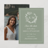 Elegant Floral Crest Monogram Photo Einladung (Vorne/Hinten)