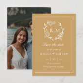 Elegant Floral Crest Monogram Photo Einladung (Vorne/Hinten)