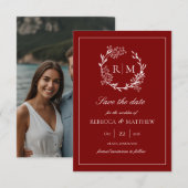 Elegant Floral Crest Monogram Photo Einladung (Vorne/Hinten)