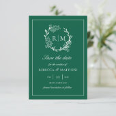 Elegant Floral Crest Monogram Photo Invitation Einladung (Stehend Vorderseite)