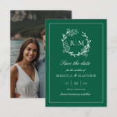 Elegant Floral Crest Monogram Photo Invitation Einladung (Vorne/Hinten)