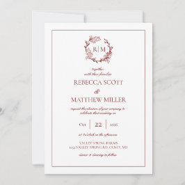 Elegant Floral Crest Monogram Wedding Einladung