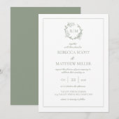 Elegant Floral Crest Monogram Wedding Einladung (Vorne/Hinten)