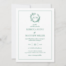 Elegant Floral Crest Monogram Wedding Einladung