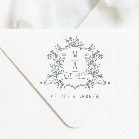 Elegant Floral Crest Wedding Permastempel