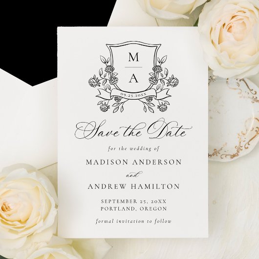 Elegant Floral Crest Wedding Save The Date