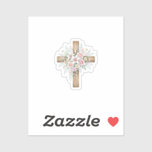 Elegant Floral Cross Pastel Spring Easter Sticker (Blatt)