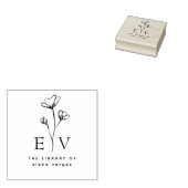 Elegant Floral Custom Name Initials Library Book Gummistempel (Stempel)
