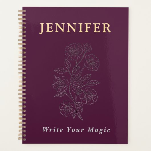Elegant Floral Custom Name Notebook | Write Your M Planer (Vorderseite)
