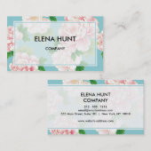 Elegant Floral Cyan Visitenkarte (Vorne/Hinten)