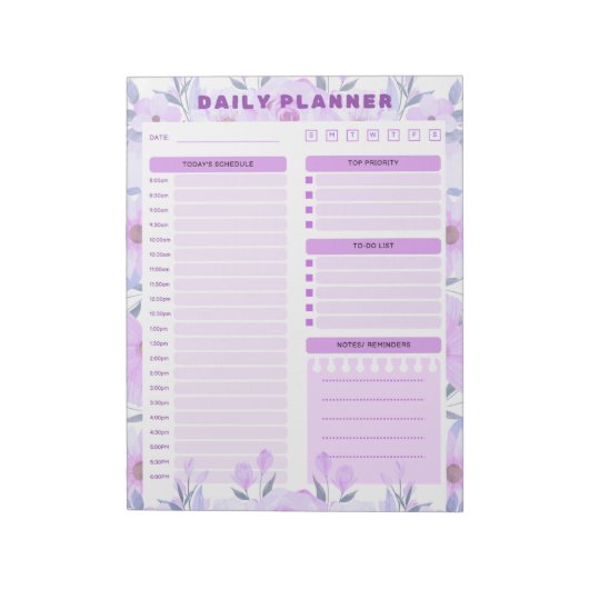 Elegant Floral Daily Planner Notepad Notizblock (Rotiert)