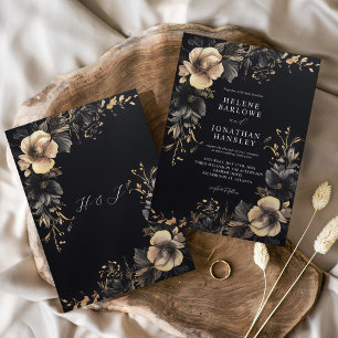 Elegant Floral Dark Moody Gothic Wedding Einladung