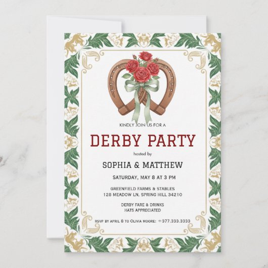 Elegant Floral Derby Party Invitation Einladung (Vorderseite)