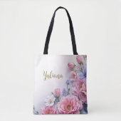 Elegant Floral Design in Pink Blue White Bloom Tasche (Vorderseite)