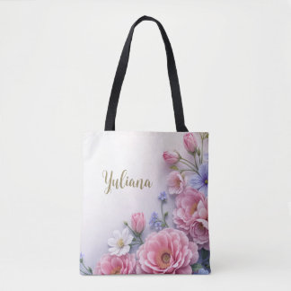 Elegant Floral Design in Pink Blue White Bloom Tasche
