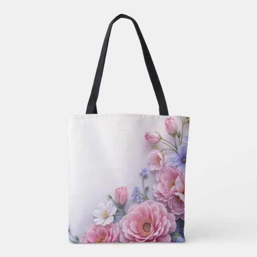 Elegant Floral Design in Pink Blue White Bloom Tasche (Rückseite)