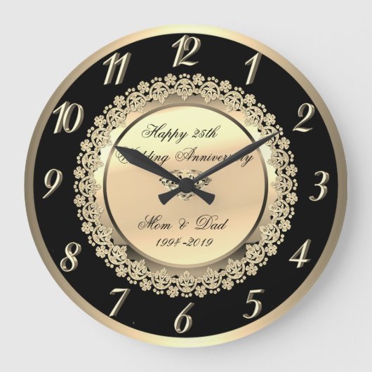 Elegant Floral Diamond25th Wedding Anniversary Große Wanduhr (Vorderseite)