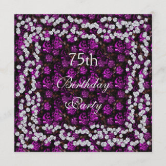 Elegant Floral & Diamonds 75. Geburtstag Einladung