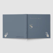 Elegant Floral Dusty Blue 70th Birthday Silver Gästebuch (Voll)