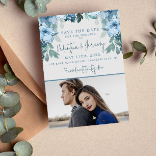 Elegant Floral Dusty Blue Aquamarin Wedding Save The Date