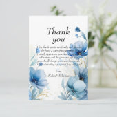 Elegant floral Dusty Blue Baptisse Dankeskarte (Stehend Vorderseite)