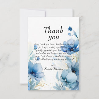 Elegant floral Dusty Blue Baptisse Dankeskarte