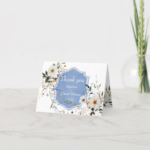 Elegant floral Dusty Blue Baptisse Dankeskarte