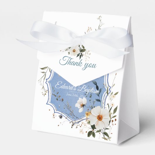 Elegant floral Dusty Blue Baptisse Geschenkschachtel (Vorderseite)